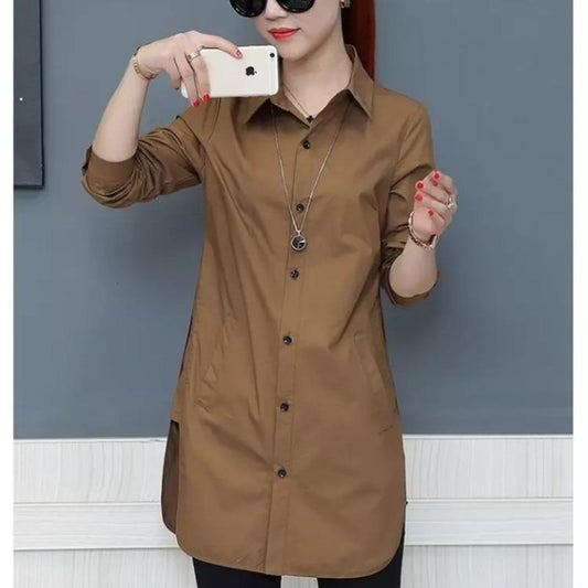Long Style Women Spring Autumn Chiffon Blouses Shirts Lady Casual Long Sleeve Turn-down Collar Blusas Tops DF1703