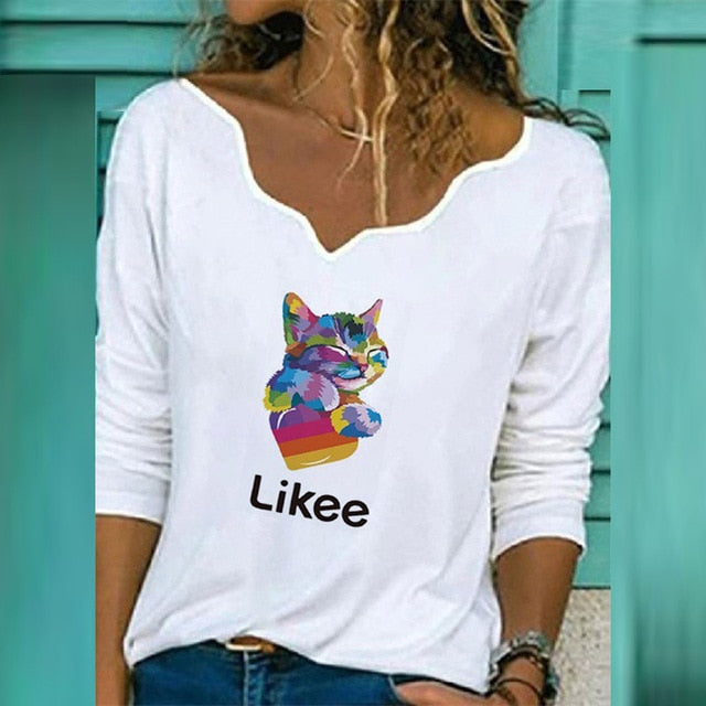 Autumn Women Elegant V-Neck Print Blouse Shirt 2020 New Casual Loose Long Sleeve Tops Ladies Plus Size Streetwear Pullover Blusa