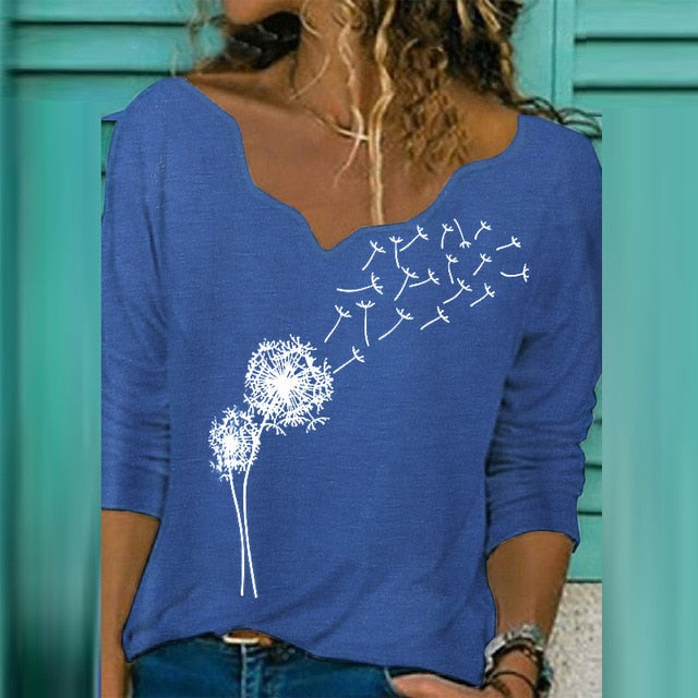 Autumn Women Elegant V-Neck Print Blouse Shirt 2020 New Casual Loose Long Sleeve Tops Ladies Plus Size Streetwear Pullover Blusa