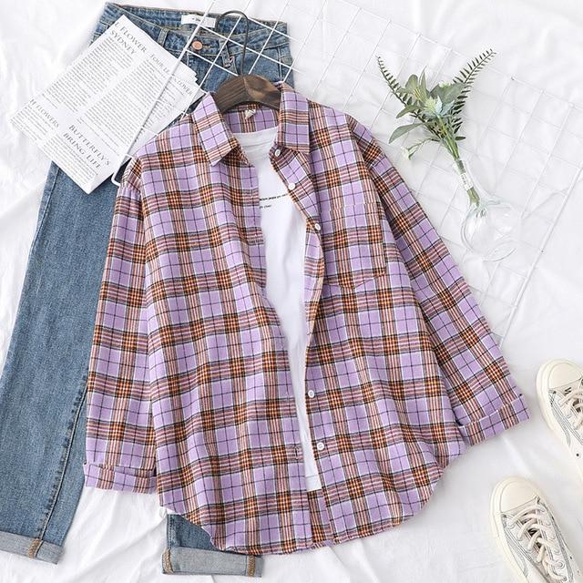 Autumn Plaid Shirts Womens Blouses And Tops Long Sleeve Loose Checked Female Clothes Outwear Winter