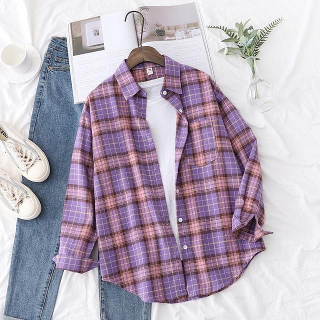Autumn Plaid Shirts Womens Blouses And Tops Long Sleeve Loose Checked Female Clothes Outwear Winter