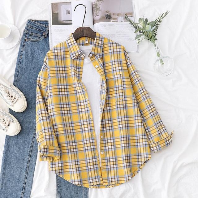 Autumn Plaid Shirts Womens Blouses And Tops Long Sleeve Loose Checked Female Clothes Outwear Winter