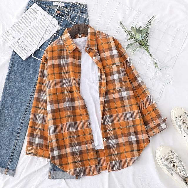 Autumn Plaid Shirts Womens Blouses And Tops Long Sleeve Loose Checked Female Clothes Outwear Winter