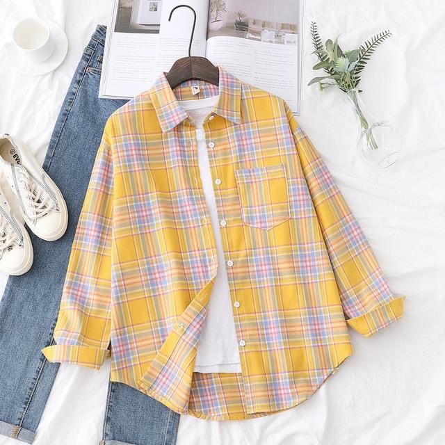Autumn Plaid Shirts Womens Blouses And Tops Long Sleeve Loose Checked Female Clothes Outwear Winter