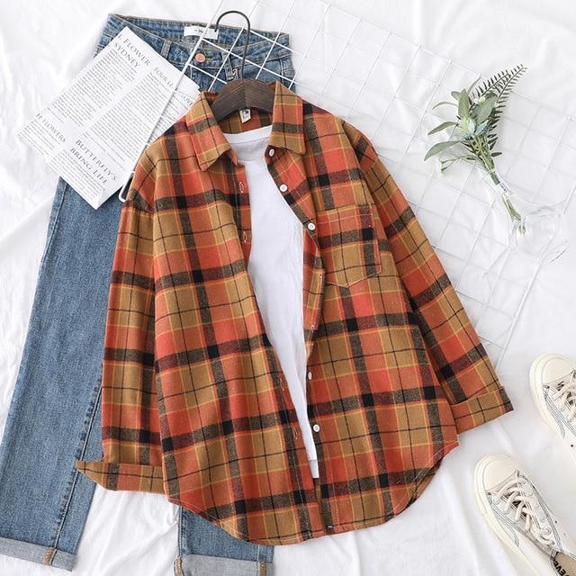 Autumn Plaid Shirts Womens Blouses And Tops Long Sleeve Loose Checked Female Clothes Outwear Winter