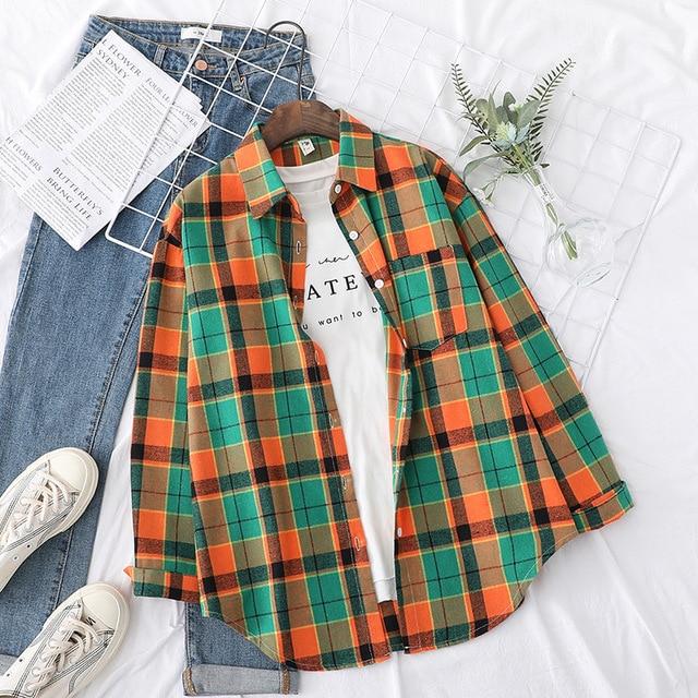 Autumn Plaid Shirts Womens Blouses And Tops Long Sleeve Loose Checked Female Clothes Outwear Winter