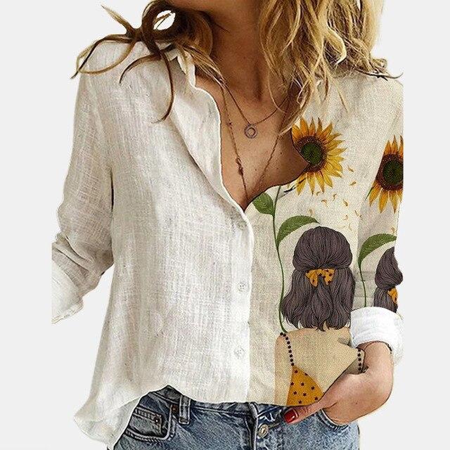 Autumn Women Elegant Turn-Down Collar Blouse Shirt 2020 Floral Print Vintage Button Top Office Lady Casual 5XL Long Sleeve Blusa
