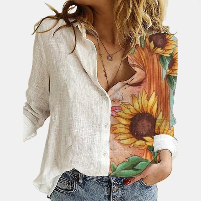 Autumn Women Elegant Turn-Down Collar Blouse Shirt 2020 Floral Print Vintage Button Top Office Lady Casual 5XL Long Sleeve Blusa