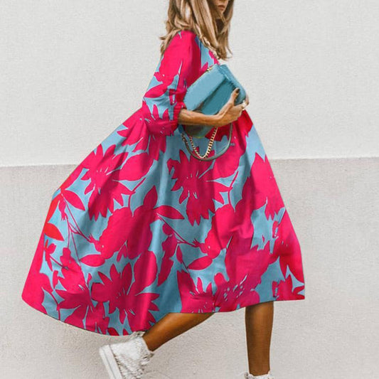 Summer Floral Leopard Print Half Sleeve Top shirt  Women Casual O Neck Loose long Top shirt Retro Elegant Female Vestidos