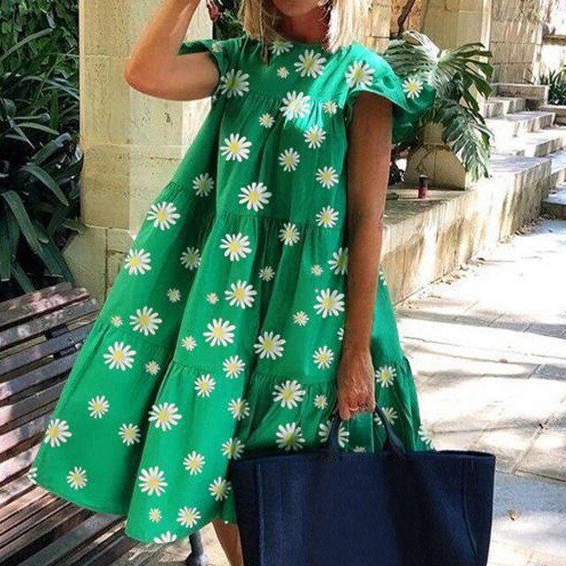 Summer Floral Leopard Print Half Sleeve Top shirt  Women Casual O Neck Loose long Top shirt Retro Elegant Female Vestidos