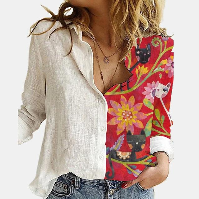 Autumn Women Elegant Turn-Down Collar Blouse Shirt 2020 Floral Print Vintage Button Top Office Lady Casual 5XL Long Sleeve Blusa