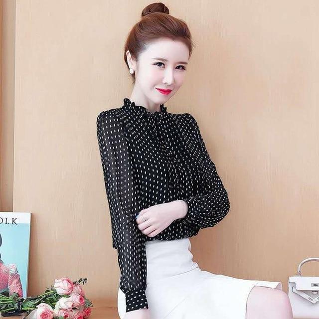 Pluse Size Chiffon Blouse Women Long Sleeve Ruffled Tops Ladies Elegant Dot Shirts Womens Clothing Casual Blouses Woman Blusas