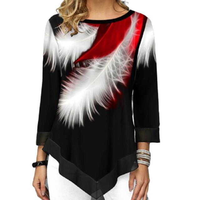 Plus Size Casual Spring Women Tops Seven Points Sleeve Shirts Loose Shirt 2020 Streetwear Women Print Blouse Elegant Ladies Tops