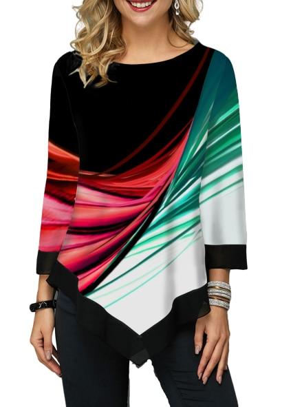 Plus Size Casual Spring Women Tops Seven Points Sleeve Shirts Loose Shirt 2020 Streetwear Women Print Blouse Elegant Ladies Tops