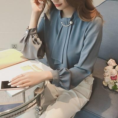 Autumn 2019 Women White Chiffon Blouse Casual Korean Slim Shirt Long Sleeve Shirt Fashion Women Streetwear Elegant Ladies Tops
