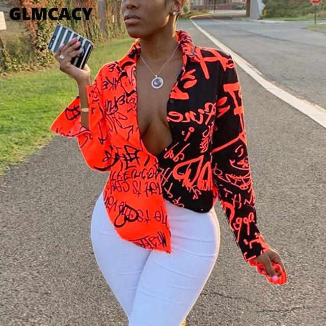 Women Plus Size Letter Printed Gradient Color Turn Down Collar Long Sleeve Blouse Spring Fall Fashion New Trends Top Shirt