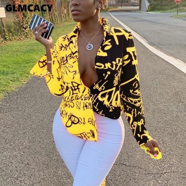 Women Plus Size Letter Printed Gradient Color Turn Down Collar Long Sleeve Blouse Spring Fall Fashion New Trends Top Shirt