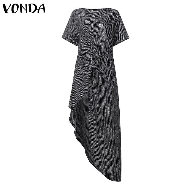 VONDA Women Asymmetrical Blouse Sexy Split Hem Striped Party Tops Long Ladies Office Shirts 2020 Women Tunic Plus Size Blusas