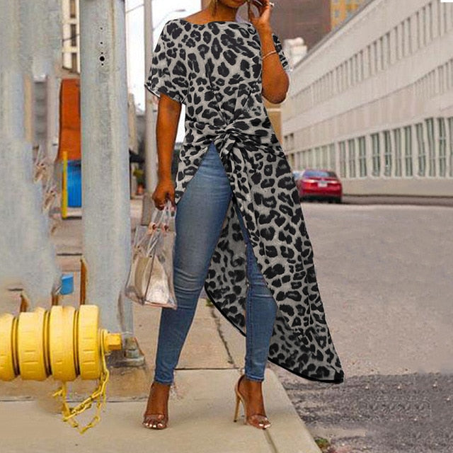 VONDA Women Asymmetrical Blouse Sexy Split Hem Striped Party Tops Long Ladies Office Shirts 2020 Women Tunic Plus Size Blusas