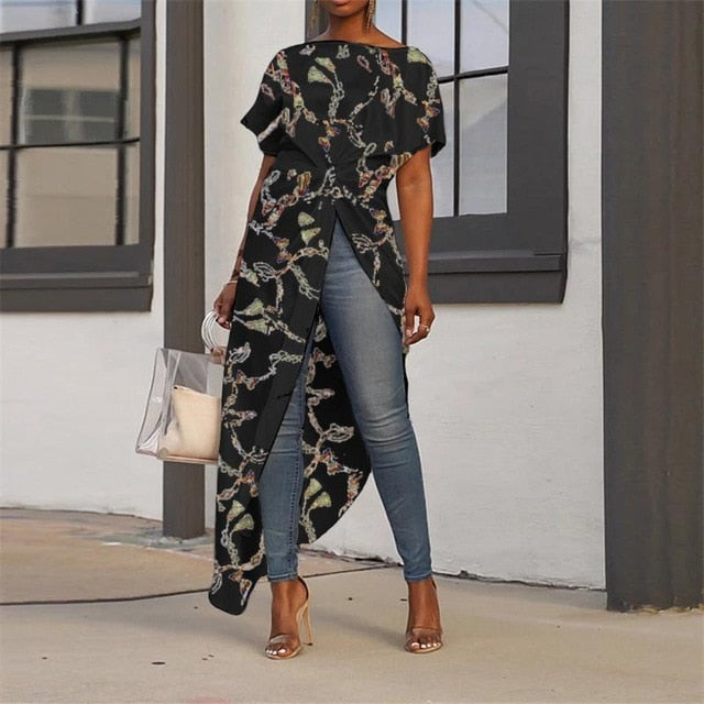 VONDA Women Asymmetrical Blouse Sexy Split Hem Striped Party Tops Long Ladies Office Shirts 2020 Women Tunic Plus Size Blusas