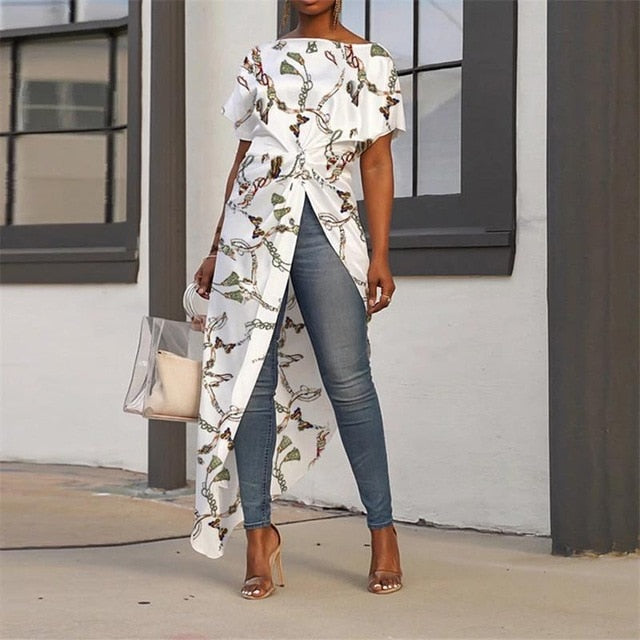 VONDA Women Asymmetrical Blouse Sexy Split Hem Striped Party Tops Long Ladies Office Shirts 2020 Women Tunic Plus Size Blusas