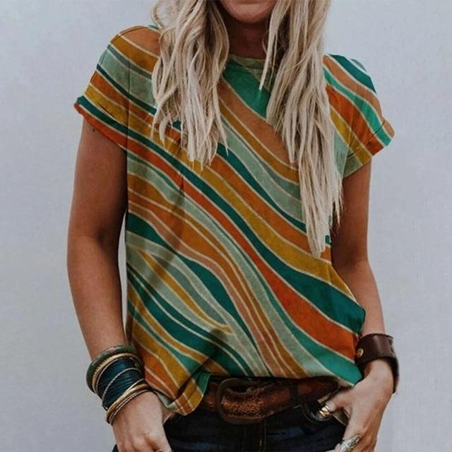 Summer Women Vintage Print Blouse Shirts 2020 Elegant O Neck Female Pullover Tops Casual Loose Short Sleeve Streetwear Blusa XXL