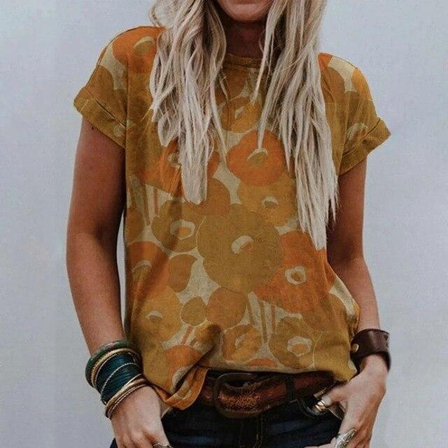 Summer Women Vintage Print Blouse Shirts 2020 Elegant O Neck Female Pullover Tops Casual Loose Short Sleeve Streetwear Blusa XXL