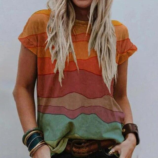 Summer Women Vintage Print Blouse Shirts 2020 Elegant O Neck Female Pullover Tops Casual Loose Short Sleeve Streetwear Blusa XXL