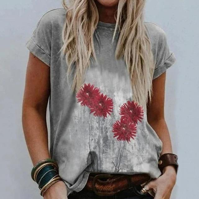 Summer Women Vintage Print Blouse Shirts 2020 Elegant O Neck Female Pullover Tops Casual Loose Short Sleeve Streetwear Blusa XXL