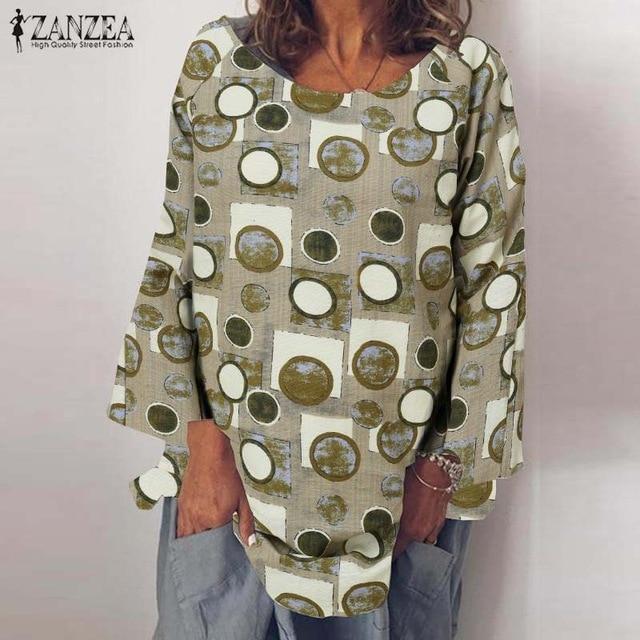Fashion Summer Shirt ZANZEA Women Long Sleeve Solid Cotton Linen Blouse Blusas Femininas Basic Tops Robe Loose Chemise Tunic 5XL