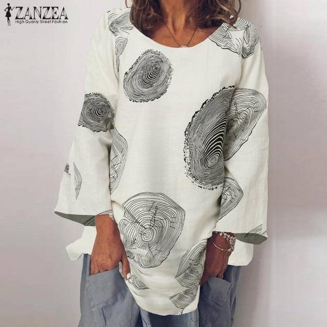 Fashion Summer Shirt ZANZEA Women Long Sleeve Solid Cotton Linen Blouse Blusas Femininas Basic Tops Robe Loose Chemise Tunic 5XL