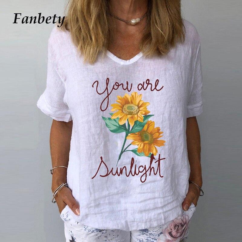 Elegant Floral Print Linen Cotton Blouse Shirt Women Summer V Neck Short Sleeve Tops New 3XL Ladies Casual Plus Size Blouses