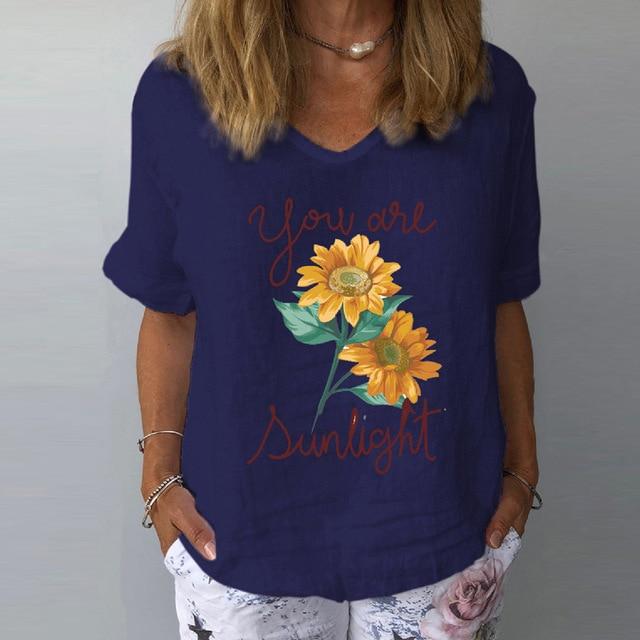 Elegant Floral Print Linen Cotton Blouse Shirt Women Summer V Neck Short Sleeve Tops New 3XL Ladies Casual Plus Size Blouses