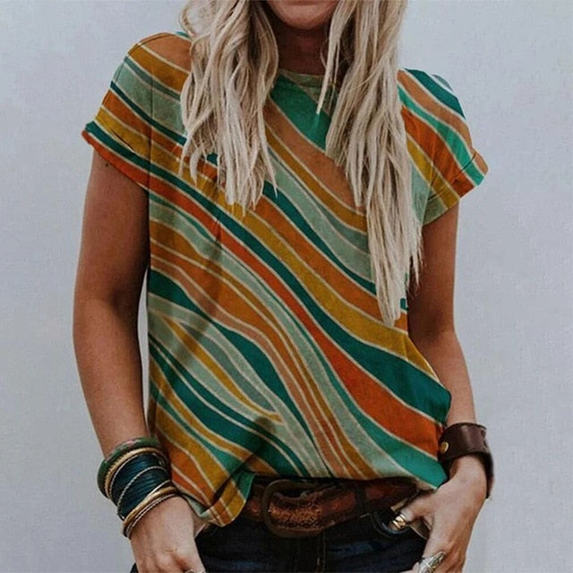 3XL Vintage Pattern Print Blouse Shirt Women 2020 Summer O Neck Short Sleeve Loose Tops Pullover Female Casual Streetwear Blusas