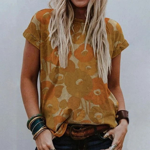 3XL Vintage Pattern Print Blouse Shirt Women 2020 Summer O Neck Short Sleeve Loose Tops Pullover Female Casual Streetwear Blusas