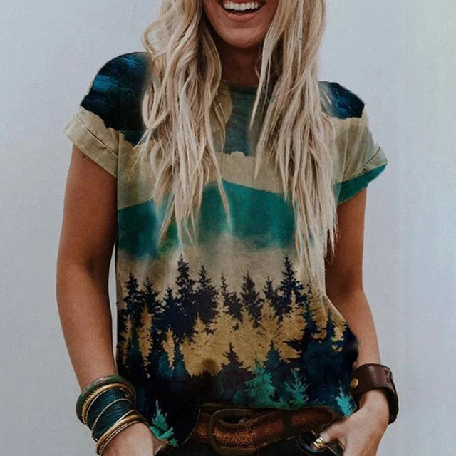 3XL Vintage Pattern Print Blouse Shirt Women 2020 Summer O Neck Short Sleeve Loose Tops Pullover Female Casual Streetwear Blusas