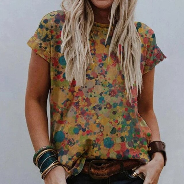 3XL Vintage Pattern Print Blouse Shirt Women 2020 Summer O Neck Short Sleeve Loose Tops Pullover Female Casual Streetwear Blusas