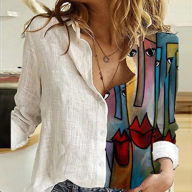 Autumn Women Elegant Turn-Down Collar Blouse Shirt 2020 Floral Print Vintage Button Top Office Lady Casual 5XL Long Sleeve Blusa