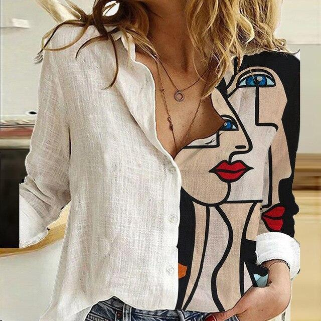 Autumn Women Elegant Turn-Down Collar Blouse Shirt 2020 Floral Print Vintage Button Top Office Lady Casual 5XL Long Sleeve Blusa