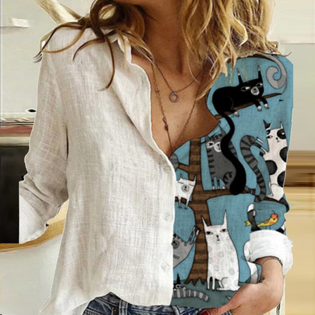 Elegant Print Turn-Down Collar Blouse Shirt 2020 Autumn Lady Office Long Sleeve Tops Casual Women Button Plus Size Shirts Blusas