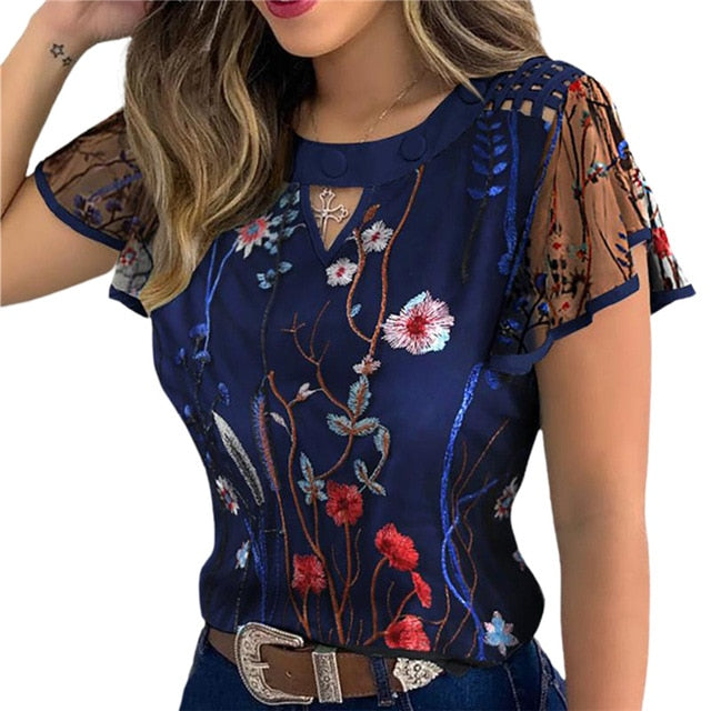 4 Styles Sexy Women Ladies Ruffle Sleeve Tops Pullover Dot Polk Embroidery Floral Print Blouse OL Casual Jumper Tee 2020