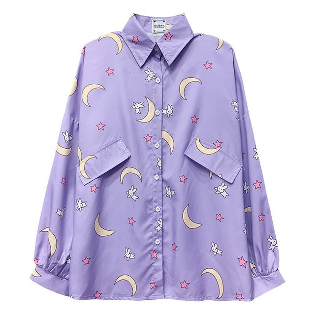 Deeptown Korean Style Women Shirts Kawaii Autumn Fashion JK Blouse Women Long Sleeve Cute Loose Button Up Shirt Oversized Tops