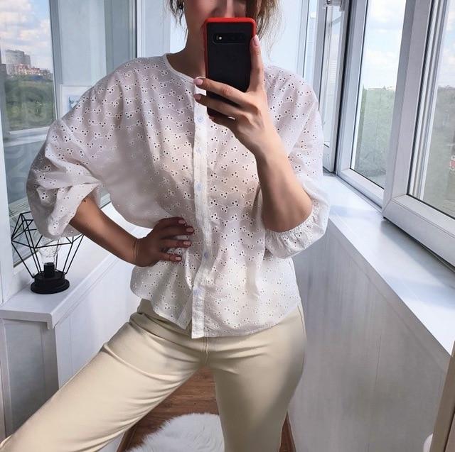 Spring&autumn Wild Hollow Hook Flower Design Round Neck Single-breasted Loose Long-sleeved Shirt Women's Shirt Korean Clothing