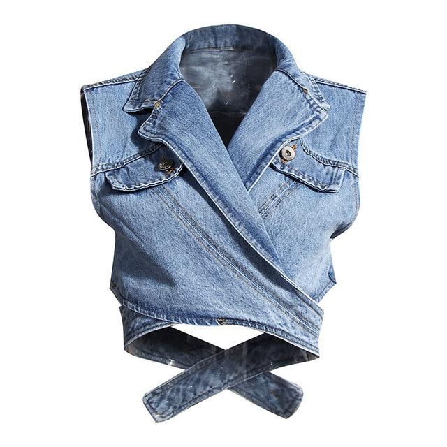 DEAT Women Blue Denim Single Breasted New Lapel Long Puff Sleeve Shirt Fashion Tide Autumn Two Pieces Top 2020 1Z595