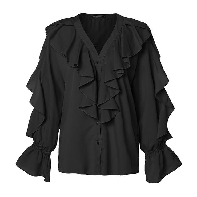 Women Blouses Celmia 2020 Summer Ruffled Stylish Top Plus Size Sexy V neck Long Sleeve Shirt Female Casual Buttons Sweet Blusas
