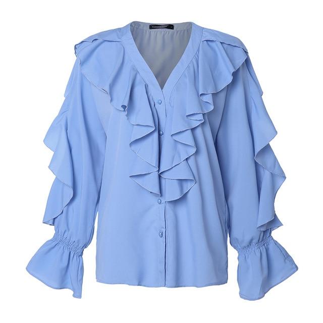 Women Blouses Celmia 2020 Summer Ruffled Stylish Top Plus Size Sexy V neck Long Sleeve Shirt Female Casual Buttons Sweet Blusas