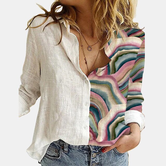 Casual Cute Cats Print Autumn Blouse Shirts Women Vintage Button Turn-Down Collar Tops Office Lady Elegant Long Sleeve Blusa 5XL