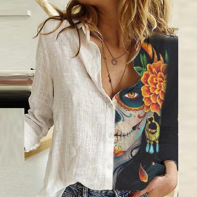 Women Elegant Turn-down Collar Button Blouse Shirt 2020 Autumn Floral Print Long Sleeve Tops Ladies New Casual Plus Size Blouses