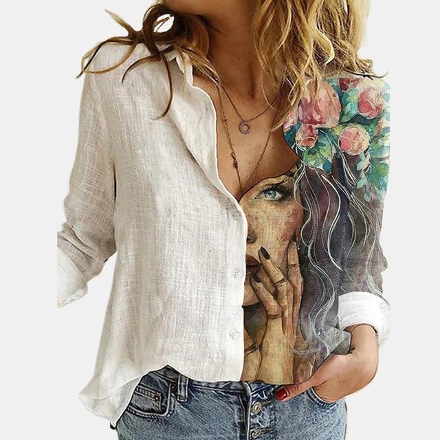 Women Elegant Turn-down Collar Button Blouse Shirt 2020 Autumn Floral Print Long Sleeve Tops Ladies New Casual Plus Size Blouses