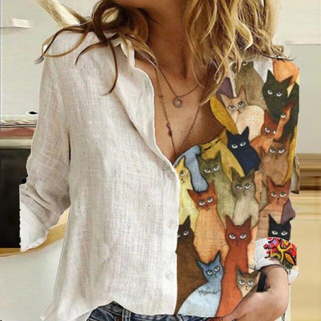 Women Elegant Turn-down Collar Button Blouse Shirt 2020 Autumn Floral Print Long Sleeve Tops Ladies New Casual Plus Size Blouses